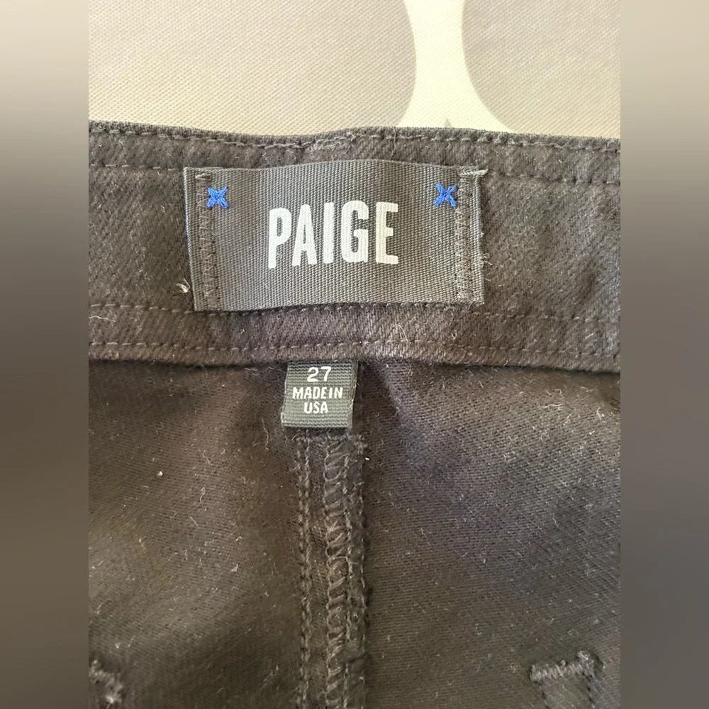Paige Nellie Wide Leg Cropped Ankle Black Overdye Denim Jeans